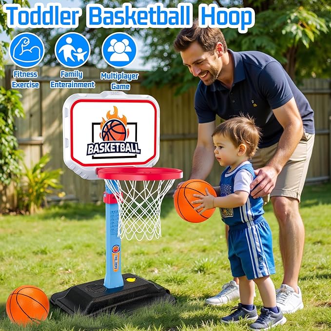 Toddler Basketball Hoop for Kid 1-3, Mini Adjustable Basketball Hoops Indoor with Balls Outdoor Pool Basketball Goal Sports Play Toys for 1 2 3 year old Baby Boys Girls Christmas Birthday Gifts