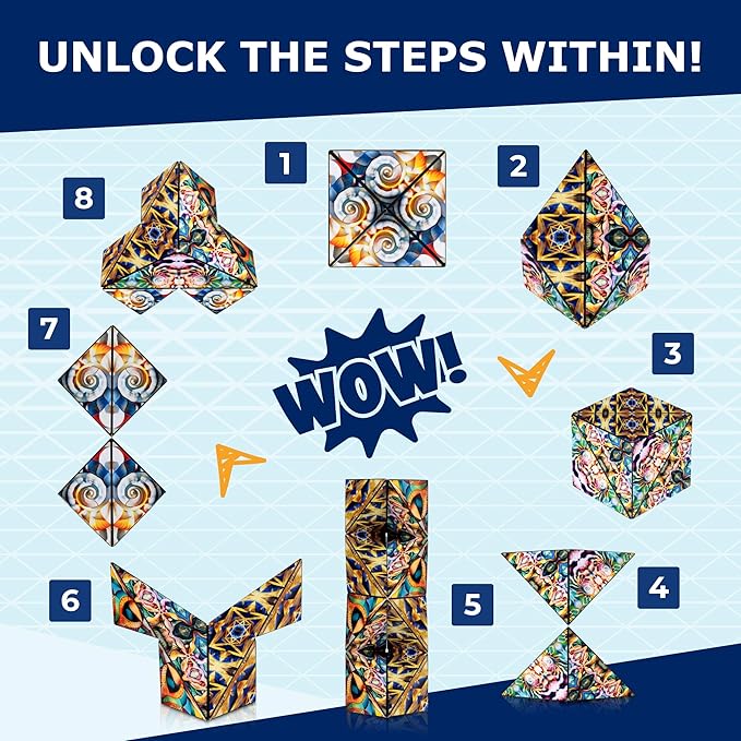 Shashibo Squared Shape Shifting Box – Next Generation XL STEM Magnetic Fidget Cube That Transforms Into Over 70 Shapes – Pairs w/All Shashibo Cubes - Download Fun in Motion Toys Mobile App (Atlantis)