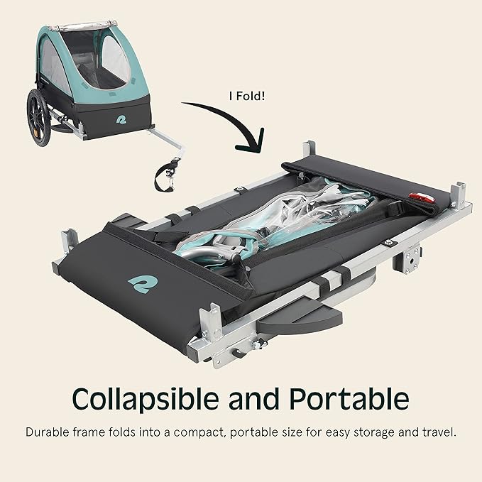 Single & Double Passenger Children’s Foldable/Collapsible Tow Behind Bike Trailer with 16" Wheels, Safety Reflectors & Rear Storage Compartment