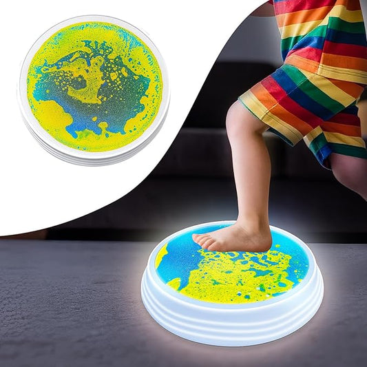 Light Up Liquid Stepping Stones - 1 Round Yellow Blue Liquid Stepping Stone with 7 Light Up Colors, Indoor Obstacle Training Balancing Stepping Stone Toy for Kids Ages 3 and Up.
