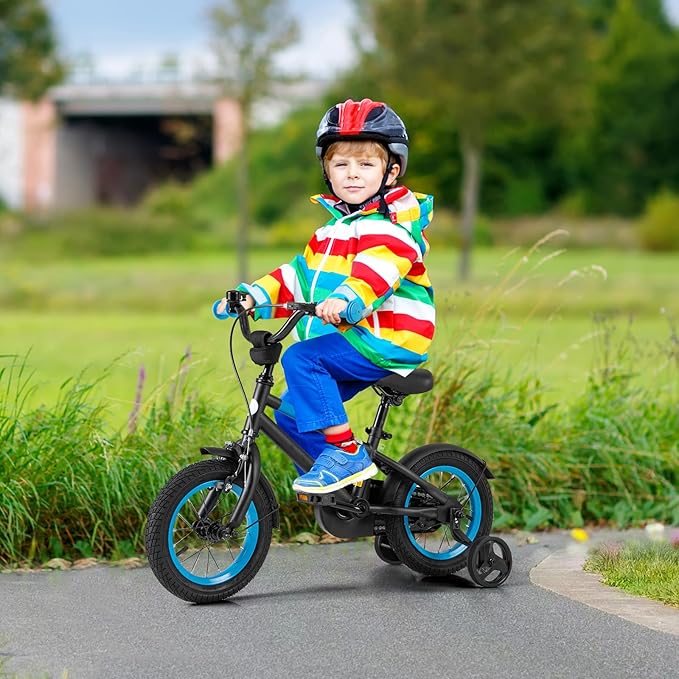 BABY JOY Colorful Macarons Kids Bike, 12 14 16 18 Inch Sporty Children's Bicycle with Training Wheels, Adjustable Handlebar & Saddle, Handbrake & Coaster Brake, Boys Girls Bike for 3-8 Years Old