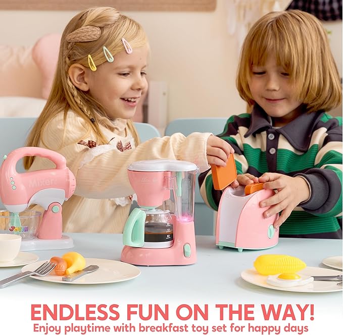 Joyin Play Kitchen Toys, Pretend and Play Food Kitchen Accessories Girls Toy with Coffee Maker, Mixer, Toaster with Realistic Lights& Sounds, Birthday Gift for Kids Gifts for Christmas