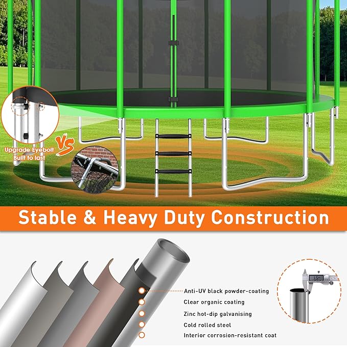 1500LBS 8 10 12 14 15 16 FT Tranpoline for Adults/Kids with Safety Enclosure Net, Basketball Hoop, Ball, Wind Stakes and Ladder, Heavy Duty Outdoor Recreational Tranpolines for Family
