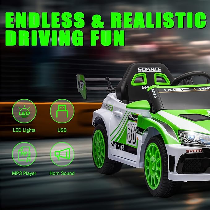 Kids Ride on Car with Parent Remote Control,12V Battery Powered Electric Vehicles for Kids Ages 3-8,Powerful Motor 3-Speed Sports Car Ride-on Toys w/Music,LED Lights,Suspension System (Green)…, Large