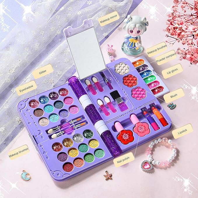 Kids Makeup Set, Educational Washable Cosmetic Toy for Children and Teens, Princess Make Up Kit for Birthday, Costume Party, Holiday, School Plays, Stage Performance