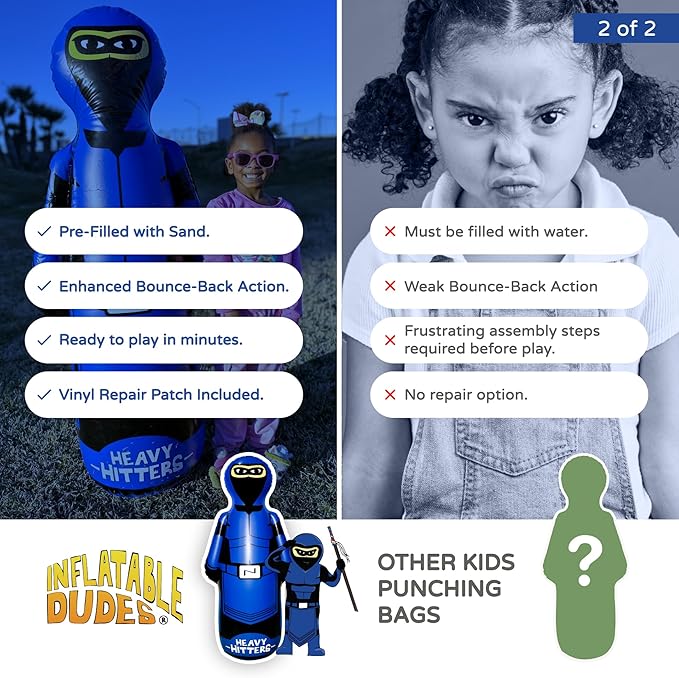 INFLATABLE DUDES Ninja Toy 63 Inches -Kids Punching Bag | Already Filled with Sand| Bop Bag | Inflatable Bopper | Boxing | Ninja Birthday Party | Punching Bag for Kids- (Heavy Hitters Nobi)