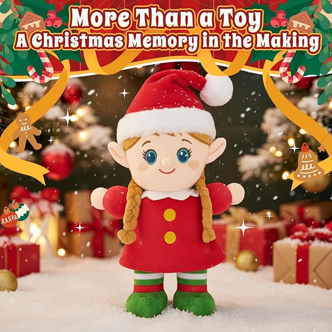 Christmas Elf Plush, Soft Baby Doll Girls First Baby Doll Toys Birthday Christmas Plushies Gift Elf Toy for Toddler Kids Infants