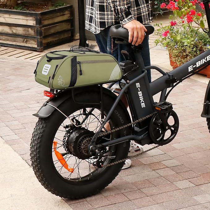 Rear Bike Rack Bag Waterproof Bike Bags with Reflector, Rain Cover & Shoulder Strap for Commuter Travel Outdoor, Green