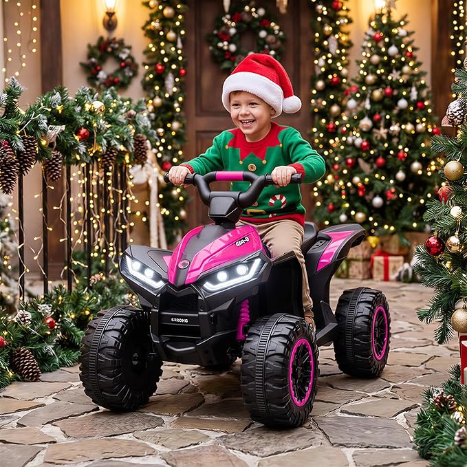 Aosom 12V Kids ATV Quad Car with Forward & Backward Function, Four Wheeler for Kids with Wear-Resistant Wheels, Music, Electric Ride-on ATV for Toddlers Ages 3-5 Years Old, Pink
