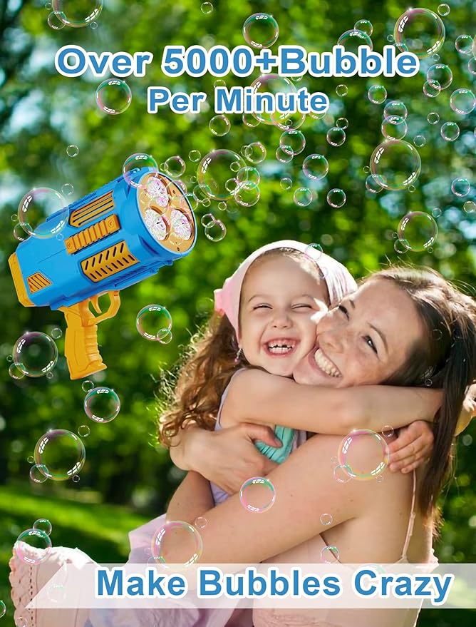 Upgraded Bubble Machine Gun, Built-in Solution, Automatic Blower, 8000+ Bubbles Per Minute for Kids Adults Maker Halloween Toys Indoor Outdoor Wedding Birthday Party - Blue