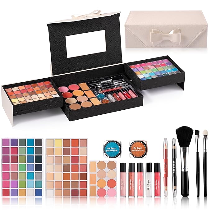Hot Sugar Beginner Makeup Kit - 92 Piece Makeup Set for Teens & Women, Complete Full Face Cosmetics Collection, Ideal Makeup Gift Set (White)