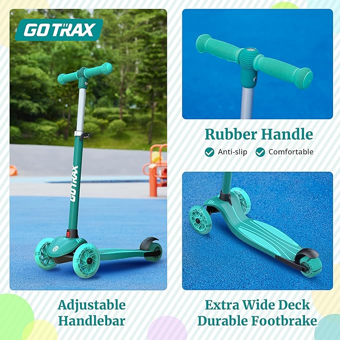 Gotrax KS3 Kids Kick Scooter, LED Lighted Wheels, Adjustable Height Handlebars and Removable Seat, Lean-to-Steer & Widen Anti-Slip Deck, 3 Wheel Scooter for Kids Ages 2-8 and up to 100 Lbs