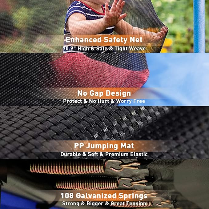 1500LBS 8 10 12 14 15 16 FT Tranpoline for Adults/Kids with Safety Enclosure Net, Basketball Hoop, Ball, Wind Stakes and Ladder, Heavy Duty Outdoor Recreational Tranpolines for Family