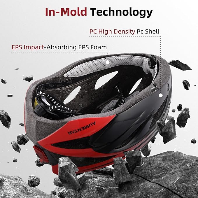 Adult Bike Helmet, Bicycle Helmet with Rear LED Light & Detachable Magnetic Goggles, CPSC/CE Certified Cycling Helmet Adjustable for Men Women Mountain & Road