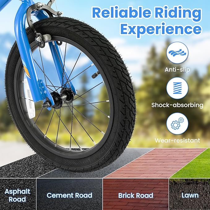 COSTWAY 16”/18” Lighted Kids Bike, Children Sport Bicycle with LED Light-up Frame, Adjustable Saddle, Training Wheels, Handbrake & Coaster Brake, Kids Riding Bike for 4-7/4-8 Years Old Boys & Girls