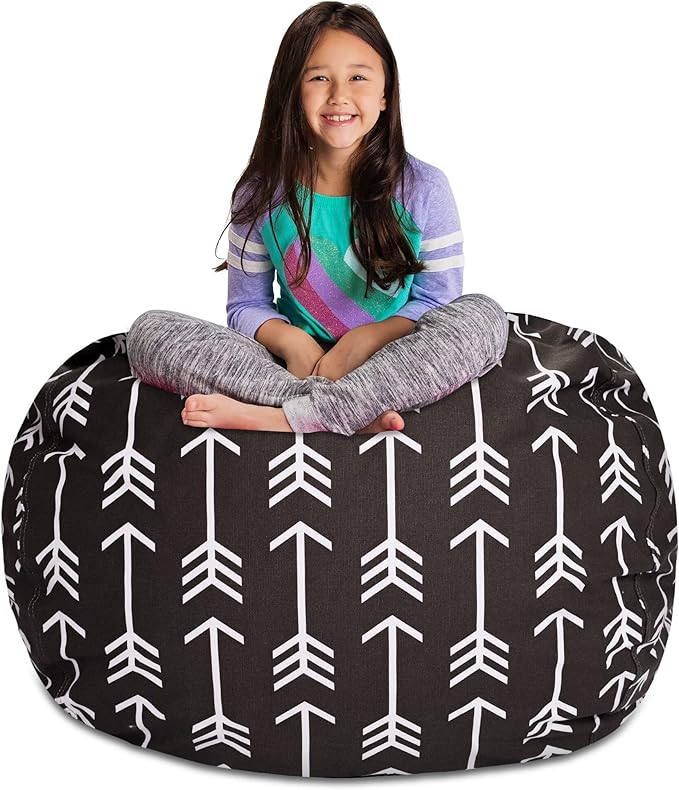 Posh Creations Kids Stuffed Animal Storage Bean Bag Chair Cover - Childrens Toy Organizer, X-Large-48in, Canvas White Arrows on Gray
