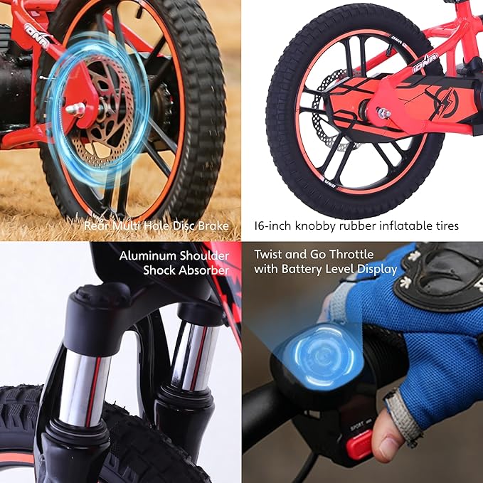 OLALA Electric Dirt Bike for Kids Aged 5-10, 500W Professional Version, Racing Grade Electric Motorcycle, Up to 15.5MPH & 3 Speed Settings, 24V Detachable Battery, 16IN Off-Road Tires