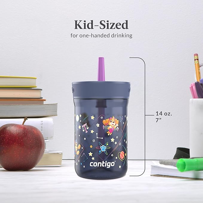 Contigo Kids Leighton Spill-Proof Paw Patrol Tumbler with Straw, 14oz, Space Zodiac, Purple