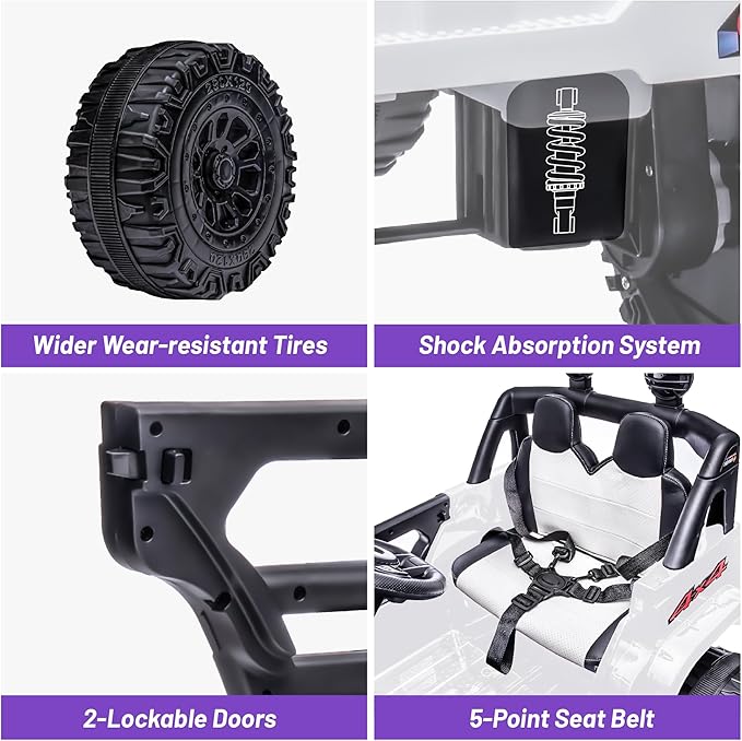 12V Ride On Car, Electric Car for Kids, Ride on Toys, Kids Cars with 3 Speeds Adjustable, Bluetooth, Parent Remote Control, Spring Suspension, AUX Port-White