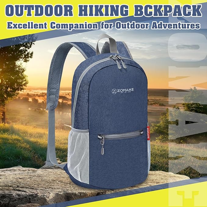 ZOMAKE 10L Lightweight Packable Hiking Backpack, Small Travel Hiking Daypack for Women Men Tear Resistant Foldable Day Pack for Camping Outdoor Sports(Navy Blue)