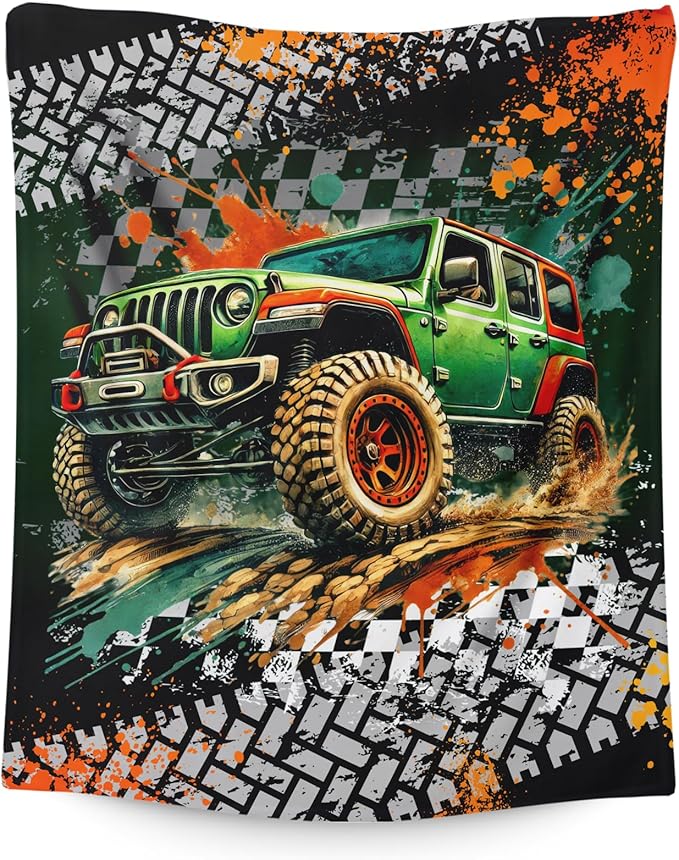 Off-Road Vehicles Blanket for Kids Boys Blankets Gift for Son Grandson, Cool Cozy Soft 50 x 40 Inches Cars Flannel Throws for Bed Travel Sofa Living Room