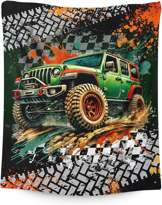 Off-Road Vehicles Blanket for Kids Boys Blankets Gift for Son Grandson, Cool Cozy Soft 50 x 40 Inches Cars Flannel Throws for Bed Travel Sofa Living Room