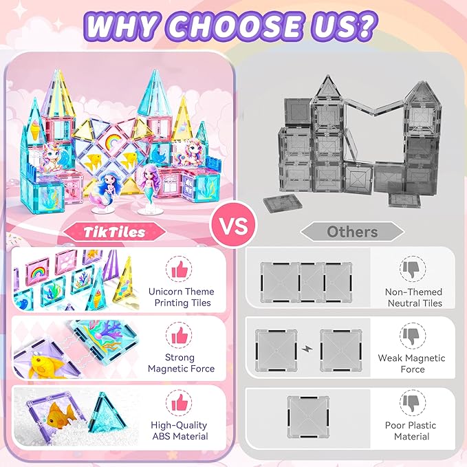Magnetic Tiles Unicorn Building Toys Set with 4 Dolls, Princess Magnetic Blocks for Kids Ages 3-5 4-8, STEM Educational Sensory Magnet Toys Birthday Gifts for Toddlers Girls Boys