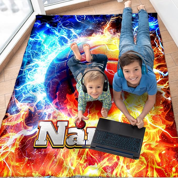 Basketball Blanket Personalized Gifts for Kids Boys - 50x40 Inches Cozy Soft Small Sports Throws for Basketball Lovers Players Son Grandson for Couch Travel Camp