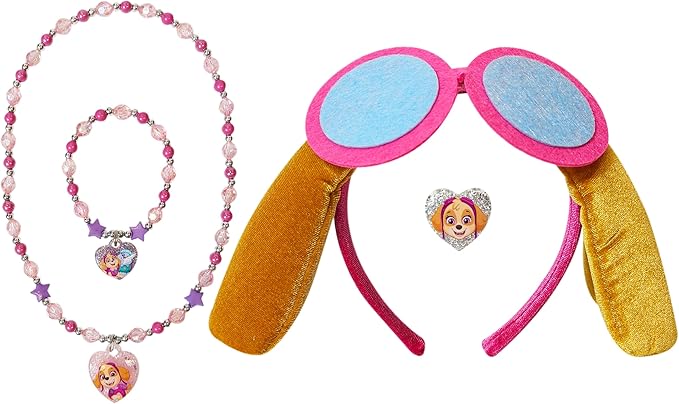 LUV HER Licensed PAW PATROL Headbands for Girls - Kids Jewelry - Dress Up Set All in one Giftable Box - Headband - Play Jewelry Set - 4pc (Toddler Headband, Necklace, Dress Up Bracelet, Ring) Ages 3+