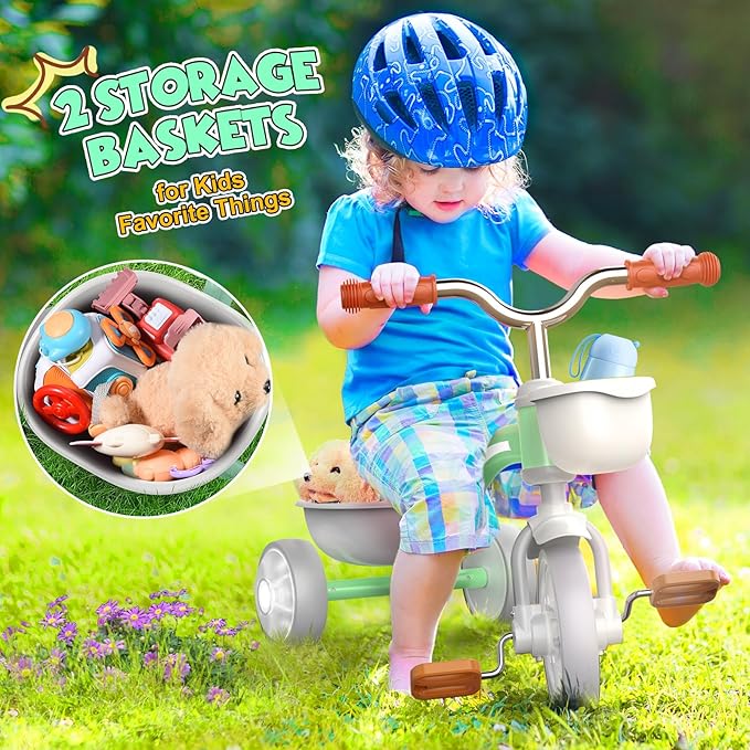 Toddler Tricycle for 1-3 3-4 Year Olds, Toddler Toys Baby Bike, Toys for Ages 2-4, 3-Level Adjustable Seat, 3 Colorful Lighting Wheels, 2 3 4 Year Old Boy Girl Birthday Gifts