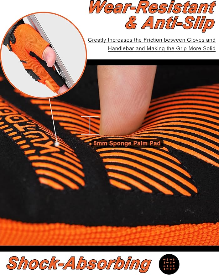 KUTOOK Mountain Bike Gloves for Mmen Fingerless with Wrist Guard Anti-Slip for Dirtbike Riding Fitness Training Outdoor Sports