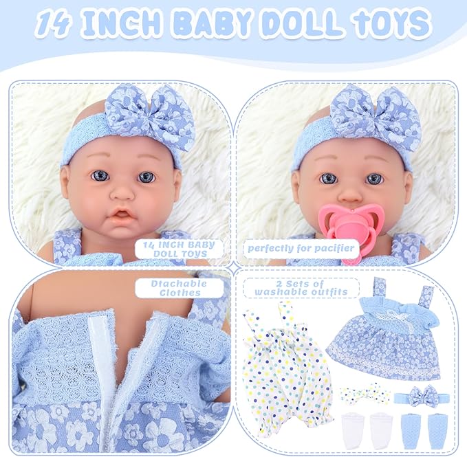 UNICORN ELEMENT 14 Inch Baby Doll with Accessories, Reborn 14 inch Baby Dolls Clothes Included Feeding Bottles, Diapers, Pacifier, Best Gift for Ages 3+