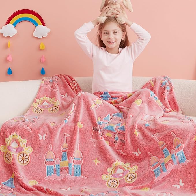 Glow in The Dark Castle Blanket,Castle Gifts Toys for Girls,Birthday Presents Decor for Kids Age 3-14 Year Old Daughter Teen Child Toddler Soft Luminous Christmas Bedroom Throw Blanket 50"x60"