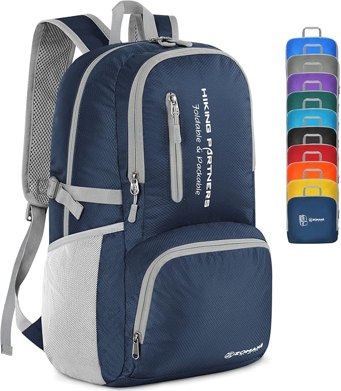 ZOMAKE Lightweight Packable Backpack, 35L Light Foldable Hiking Backpacks Water Resistant Collapsible Daypack for Travel(Navy Blue)