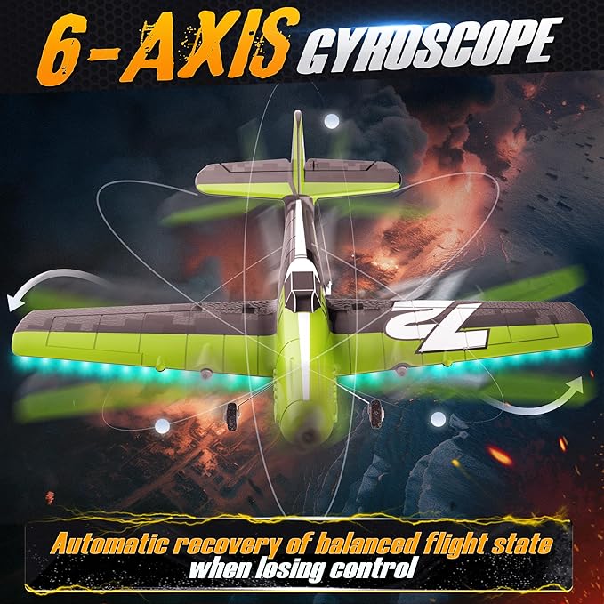 BEZGAR HQ089 RC Plane, Drones for Kids, 6-axis Gyro Remote Control Airplane, RC Helicopter, Easy Control for Beginners Toys with Colorful LED Navigation Lights(Green)