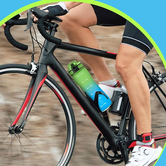 OLDLEY 25 oz Water Bottle, Motivational Water Bottle with Time Marker, Sports Water Bottle With Strap, Leakproof & BPA Free Large Water Bottles for School, Gym, Travel, Outdoor, Tritan,Green&Blue