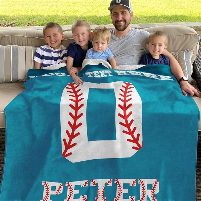Personalized Baseball Blankets with Name Numbers, Custom Baseball Team Game Throw Flannel Blankets Stuff Gifts for Boys Sports Lover Fans Kids Adult