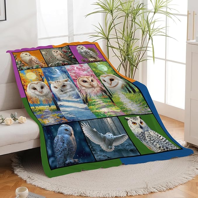 White Owl Throw Blanket White Owl Stuff Gifts for Kids Girls Boys Adults Women Men Soft Cozy Warm Plush Fluffy Fuzzy Fleece Blanket Decor 60''X80''