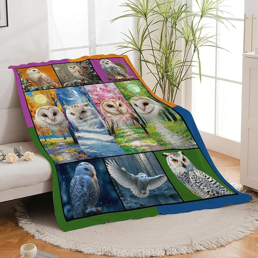 White Owl Throw Blanket White Owl Stuff Gifts for Kids Girls Boys Adults Women Men Soft Cozy Warm Plush Fluffy Fuzzy Fleece Blanket Decor 60''X80''