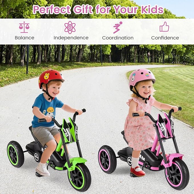 BABY JOY Kids Tricycle, 3-Wheel Toddler Bike with Foot Pedals, Forward/Backward, Toddler Tricycle Ride on Trike with Steering Handlebars, Toy Gift for Boys Girls Aged 3+ (Pink)