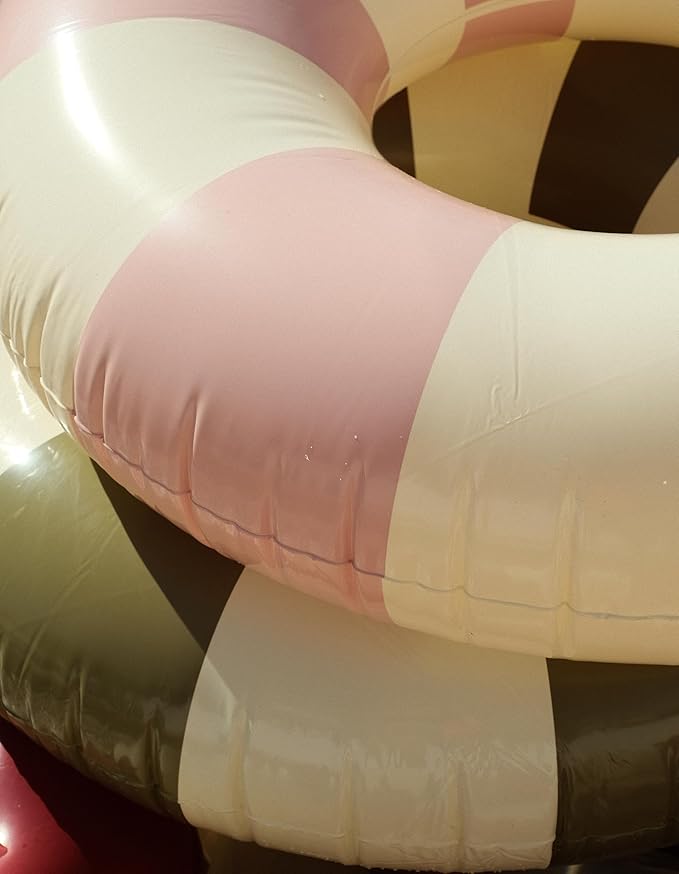 Petites-Pommes Swimming Pool Floats for Adults - Durable Inner Tube, Handprinted Classic Striped Design Tube Float, Soft Comfort Seaming, Packable Floats for Travel, Baby Pink, 47 inch