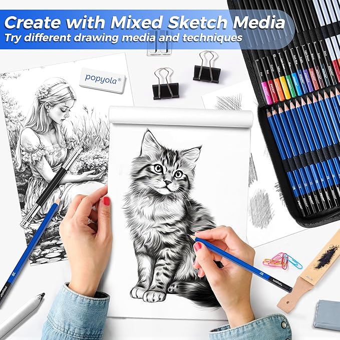 106 Pack Drawing Set Sketching Kit, Pro Art Supplies with 3-Color Sketchbook, Coloring Book, Graphite Colored Charcoal Watercolor & Metallic Pencils, Drawing Supplies Gift Case for Artists Adults Kids