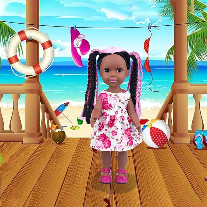 ZNTWEI 14.5 Inch Black Baby Doll and Clothes Accessories Set Handmade Braid Hair African American Baby Doll Gifts for Kids Aged 2 3 4 5 6 7 Years Girls