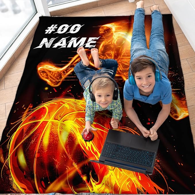 Custom Basketball Blanket, Gift for Birthday, Blankets with Name for Boys, Adults, Soft Lightweight 50 x 40 Inches Throw for Bed Bedding Room, Travel, Sofa, Camping, Basketball Club
