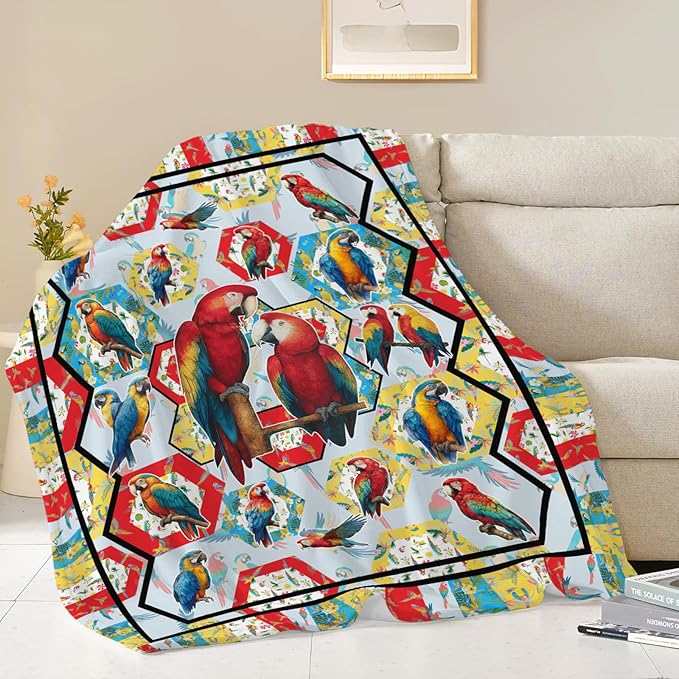 Parrot Bird Throw Blanket Macaw Stuff Gifts for Kids Girls Boys Adults Women Men Soft Cozy Warm Plush Fluffy Fuzzy Fleece Blanket Decor 60''X80''