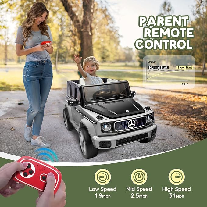 Kids Ride On Car, Electric Car for Kids, 12V Ride on Truck Toy w/Remote Control, LED Light, 3 Speeds, Music, Aged 3-5 Years Old, White