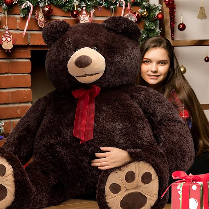 HollyHOME 5 ft Giant Teddy Bear Huge Teddy Bear with Embroidered Paw Big Plush Toy Gift for Girlfriend Kids 60 inches Chocolate Brown