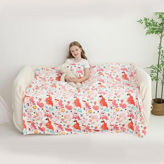 Softan Kids Throw Blanket for Girls & Boys, Warm Soft Toddler Fleece Blankets for Sofa Couch Bed， Cozy Fuzzy Plush Flannel Kids Throw Blanket for Daycare & School - Pink Dinosaur 50x60 inches