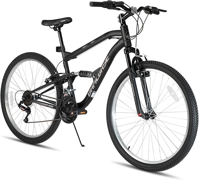 Hiland Full Suspension Mens Mountain Bike, 18 Speed, 26 Inch Wheel, Dual V Brake Bike for Men Womens Adult Bicycle