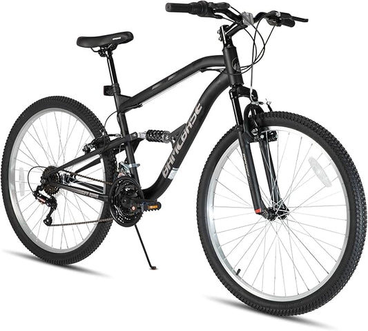 Hiland Full Suspension Mens Mountain Bike, 18 Speed, 26 Inch Wheel, Dual V Brake Bike for Men Womens Adult Bicycle